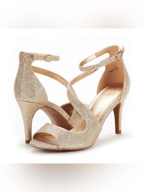 DREAM PAIRS NILE Gold Glitter Stiletto Sandals Heels Size 7.5 NIB
